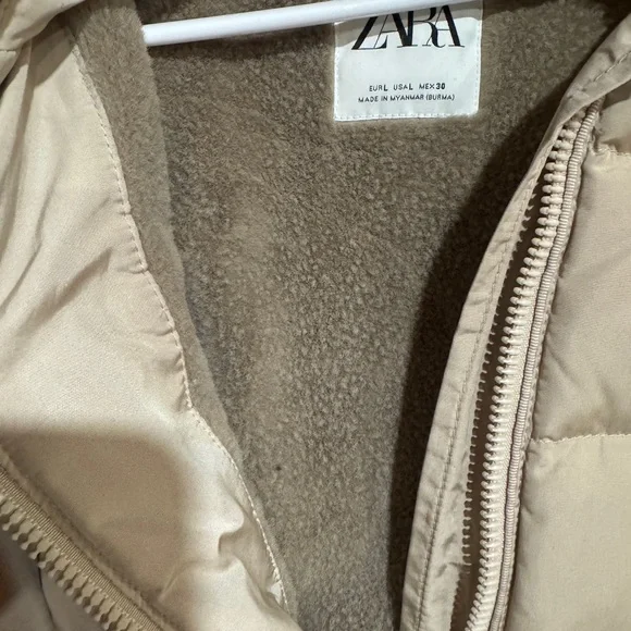 Zara Beige Hooded Puffer Coat - Picture 5 of 17